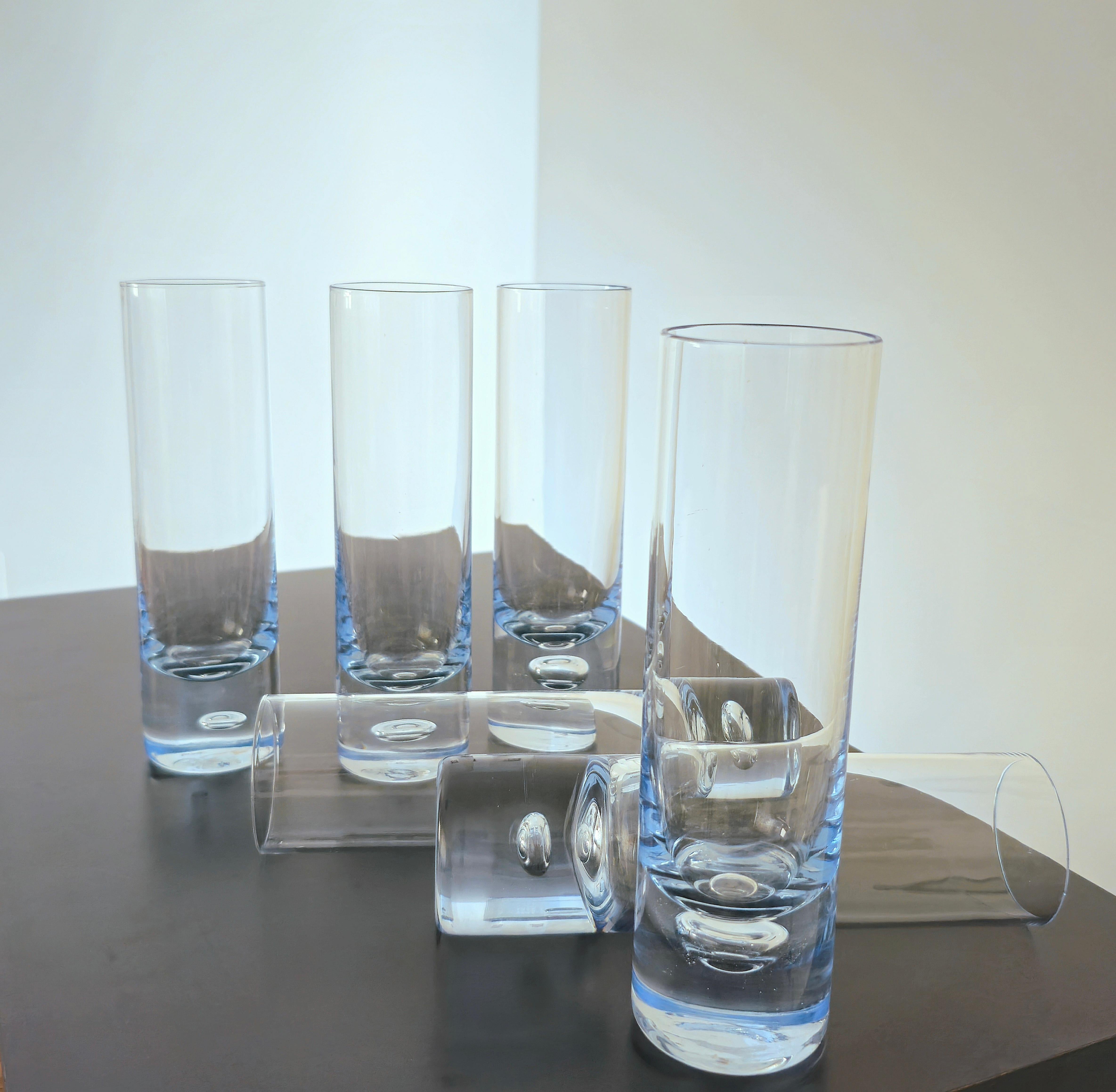 Mid-Century Modern MidCentury Modern Tumblers Glasses Clear and Light Blue Glass Italy 70s Set of 6