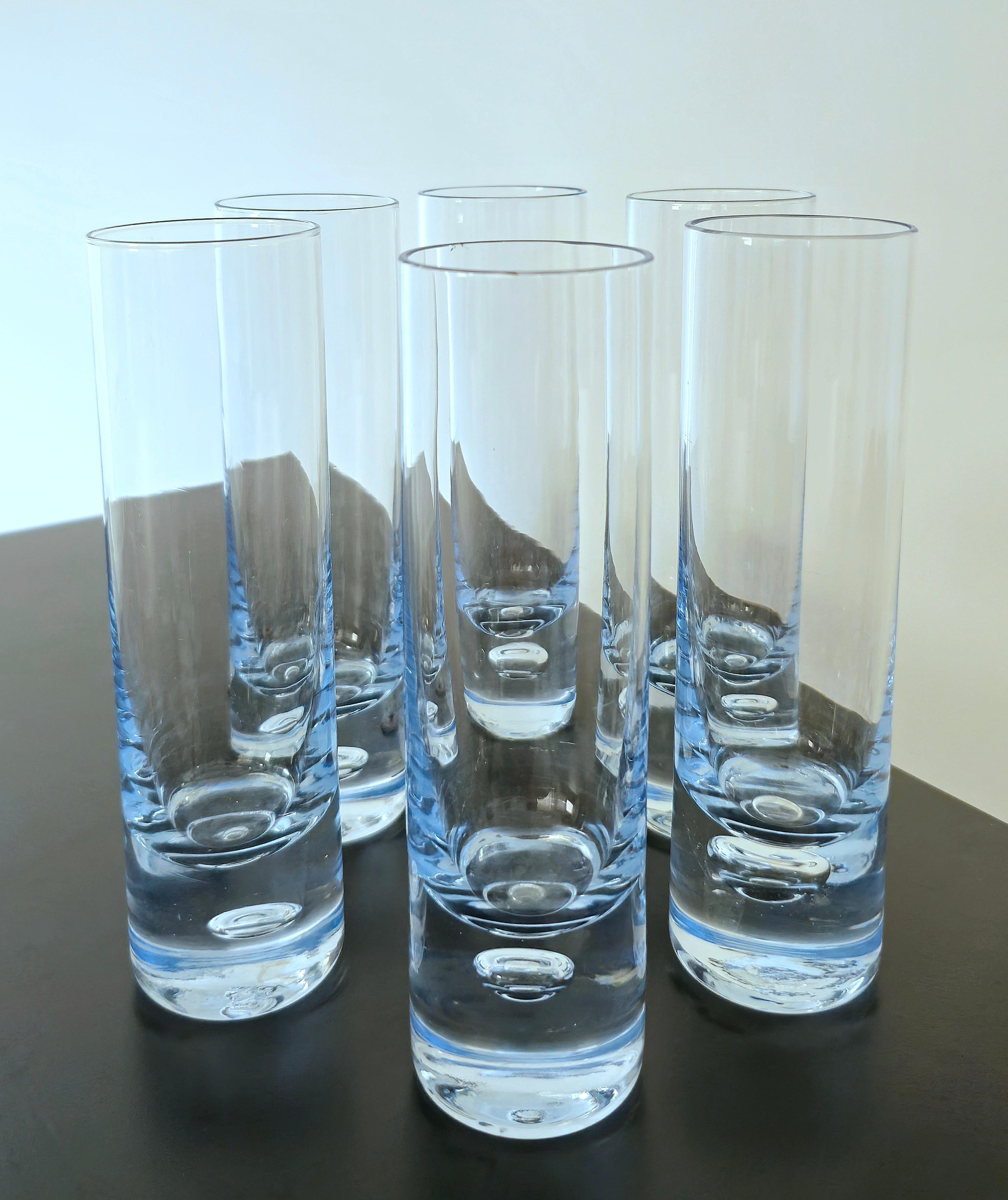 20th Century MidCentury Modern Tumblers Glasses Clear and Light Blue Glass Italy 70s Set of 6