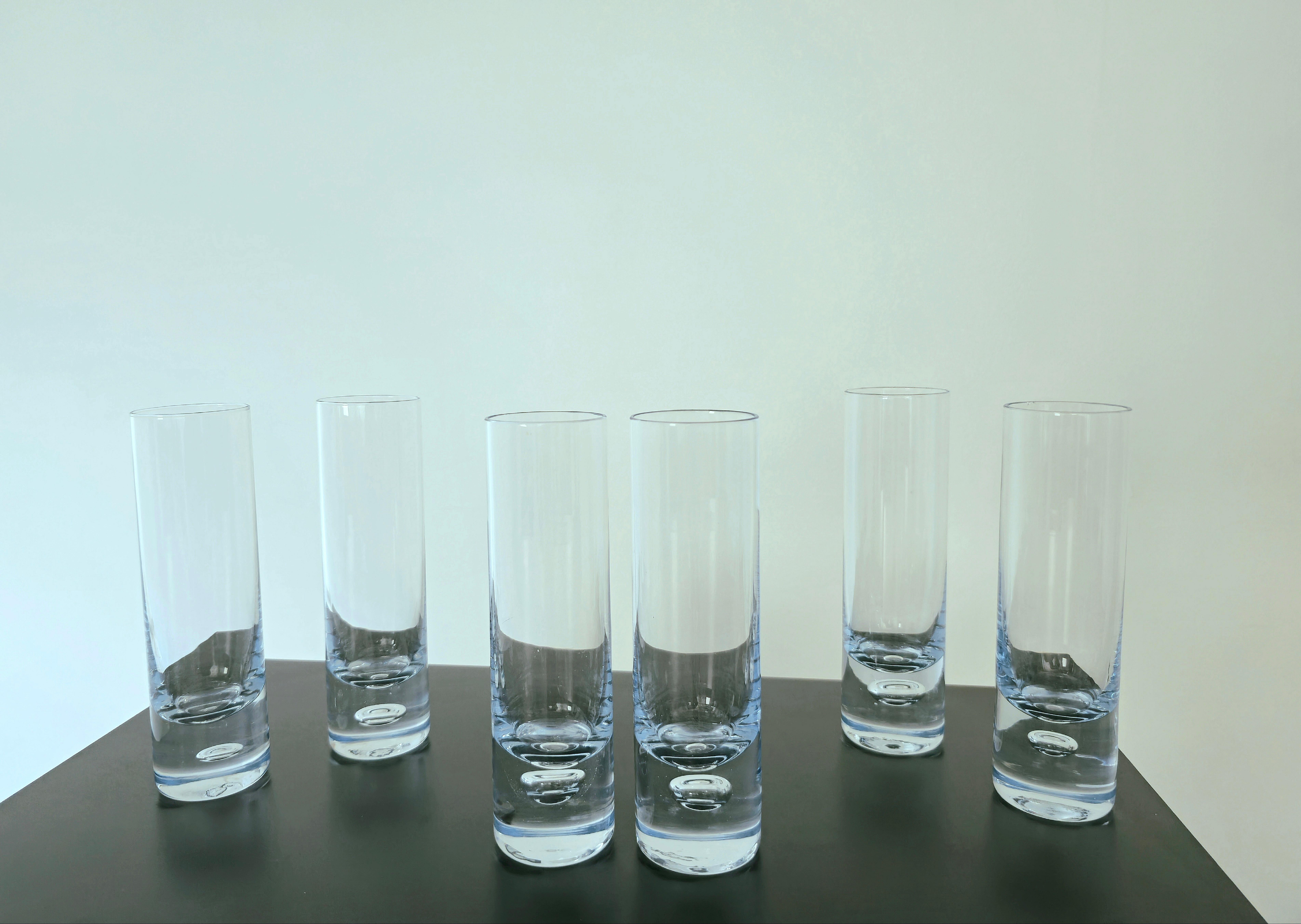 MidCentury Modern Tumblers Glasses Clear and Light Blue Glass Italy 70s Set of 6 1