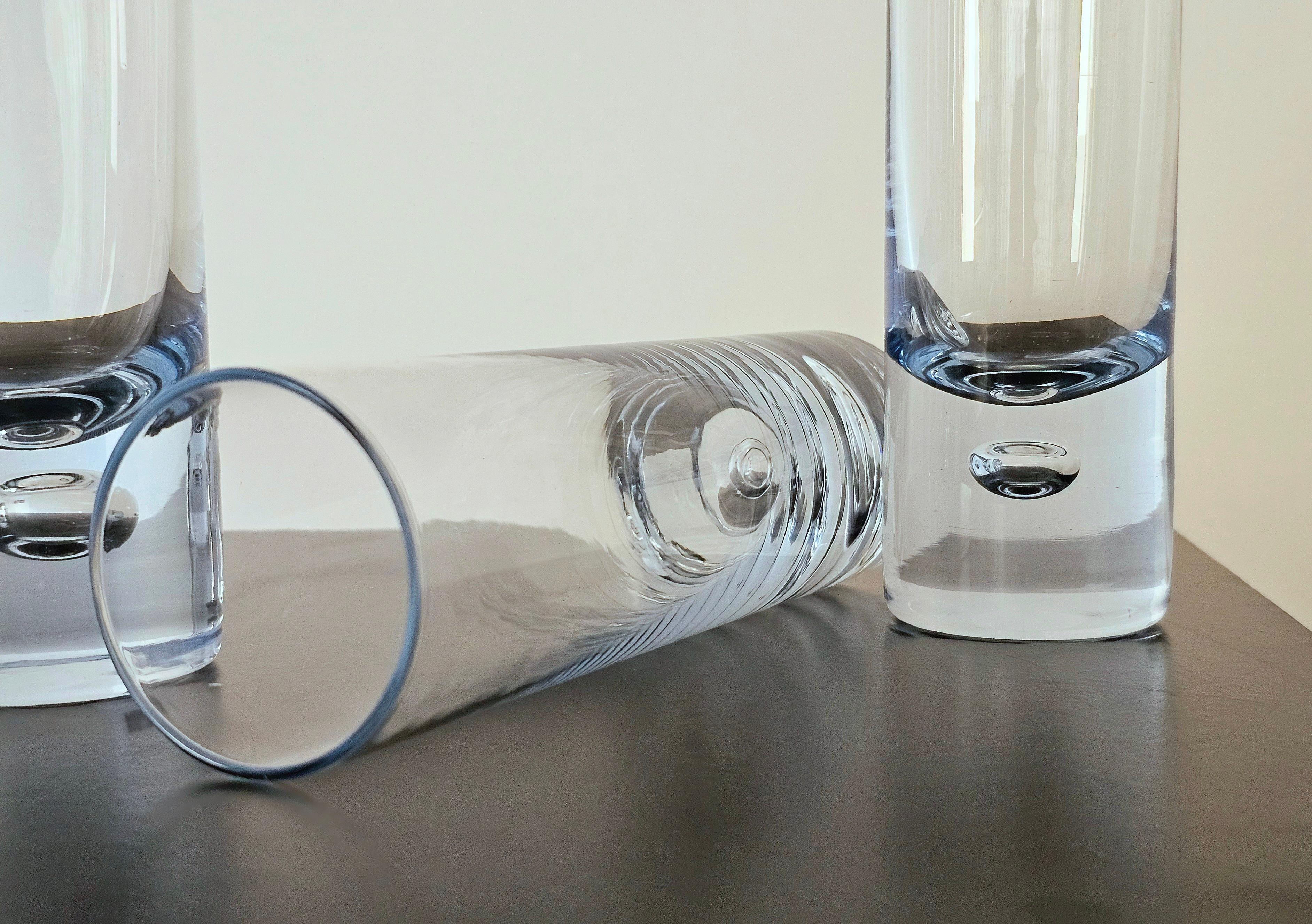 MidCentury Modern Tumblers Glasses Clear and Light Blue Glass Italy 70s Set of 6 2