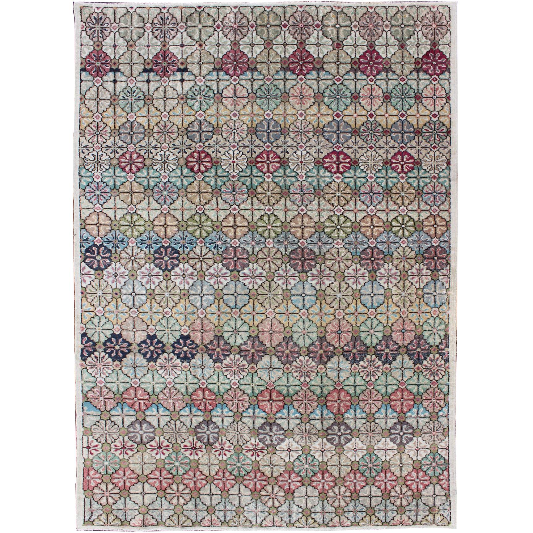 Moderne Mitte des Jahrhunderts,  Vintage  Teppich in mehrfarbigem Design in modernem Design im Angebot