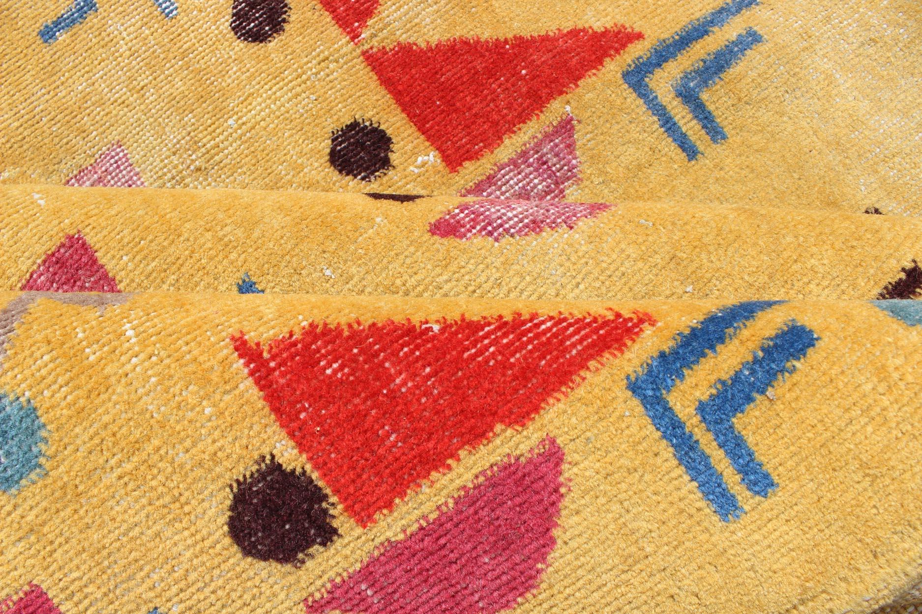 Wool Mid-Century Modern Turkish Rug, Vintage Modern Design Carpet in Yellow Color For Sale