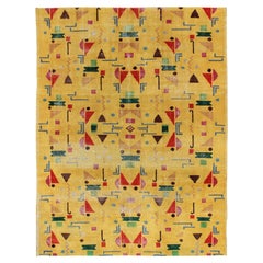 Moderner türkischer Teppich aus der Jahrhundertmitte, Vintage Modern Design Teppich in gelber Farbe