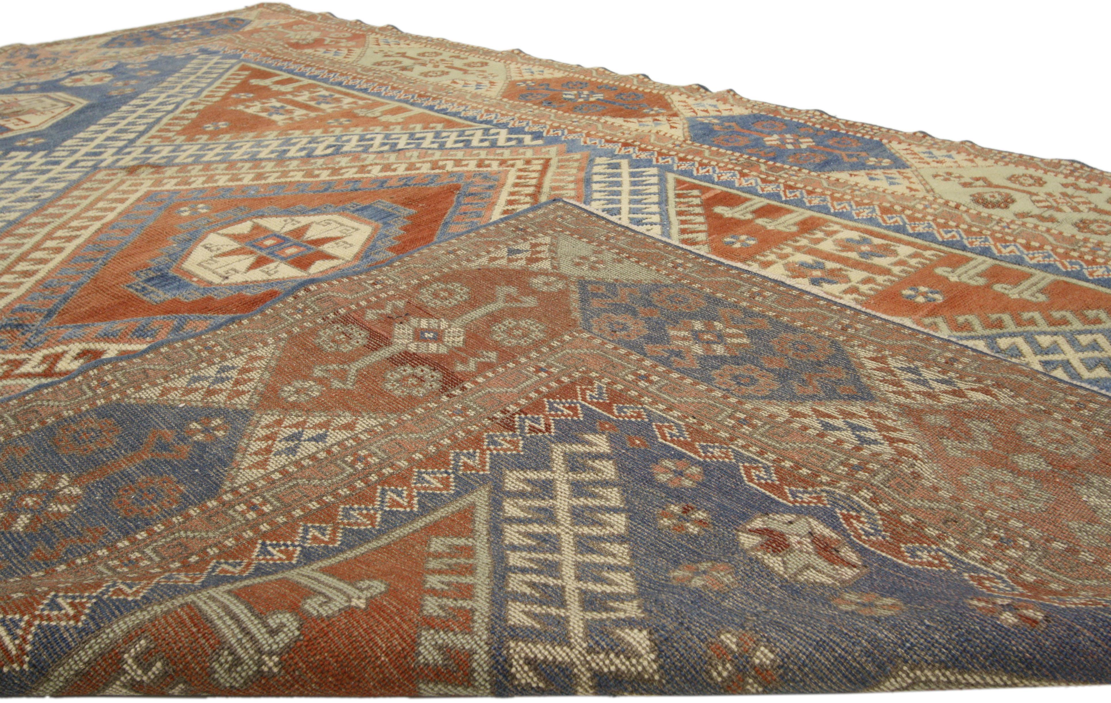 Mid-Century Modern Vintage Turkish Bergama Rug with Nomadic Tribal Style In Good Condition For Sale In Dallas, TX