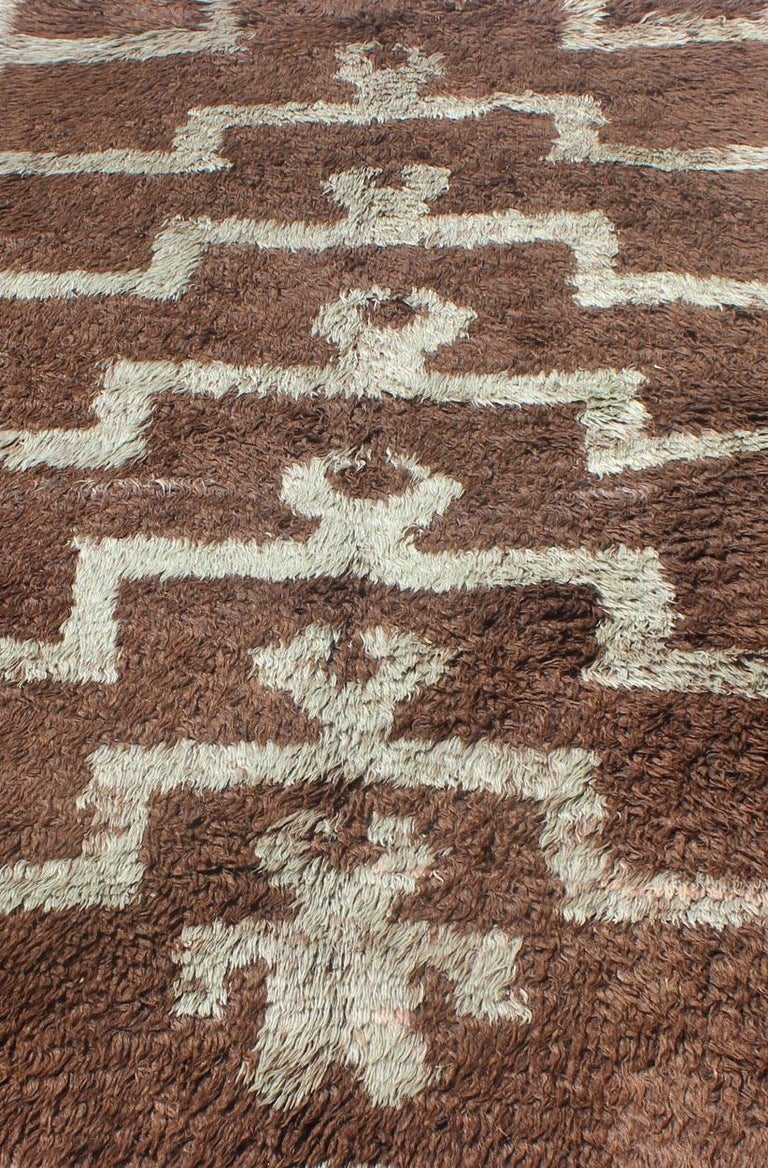 Mid-Century Modern Turkish Tulu with Tribal Pattern in Ice Blue and ...