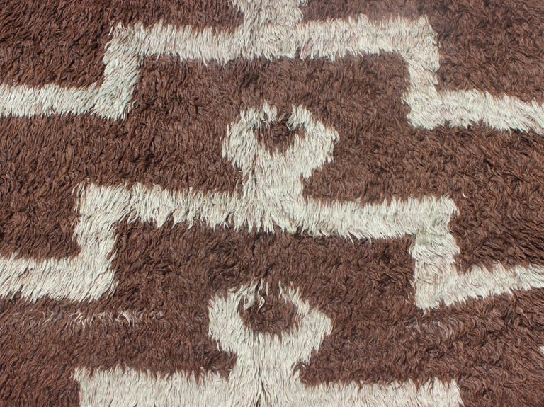 Mid-Century Modern Turkish Tulu with Tribal Pattern in Ice Blue and ...