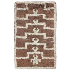Mid-Century Modern Turkish Tulu with Tribal Pattern in Ice Blue and Brown