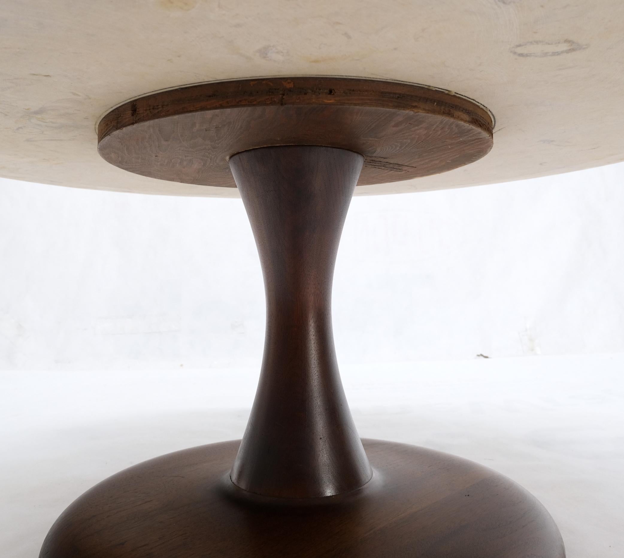 Mid-Century Modern Turned Solid Walnut Base Marble Top Round Coffee Table MINT For Sale 4