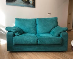 Mid-Century Turquoise / Blue Two-Seat Sofa, Italy