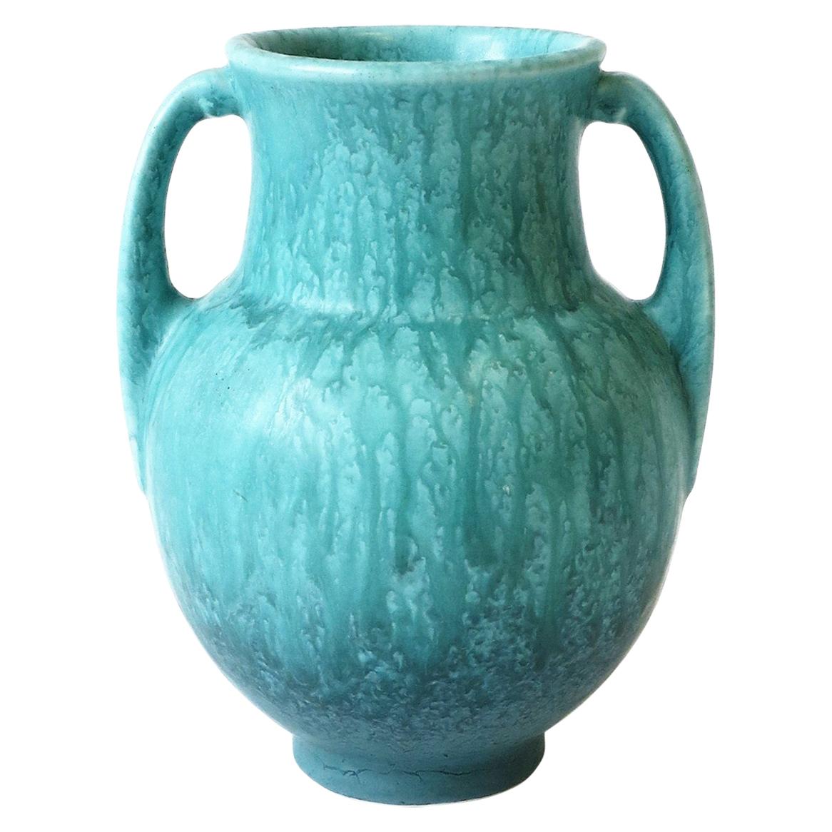 Vase moderne en poterie bleu turquoise en vente