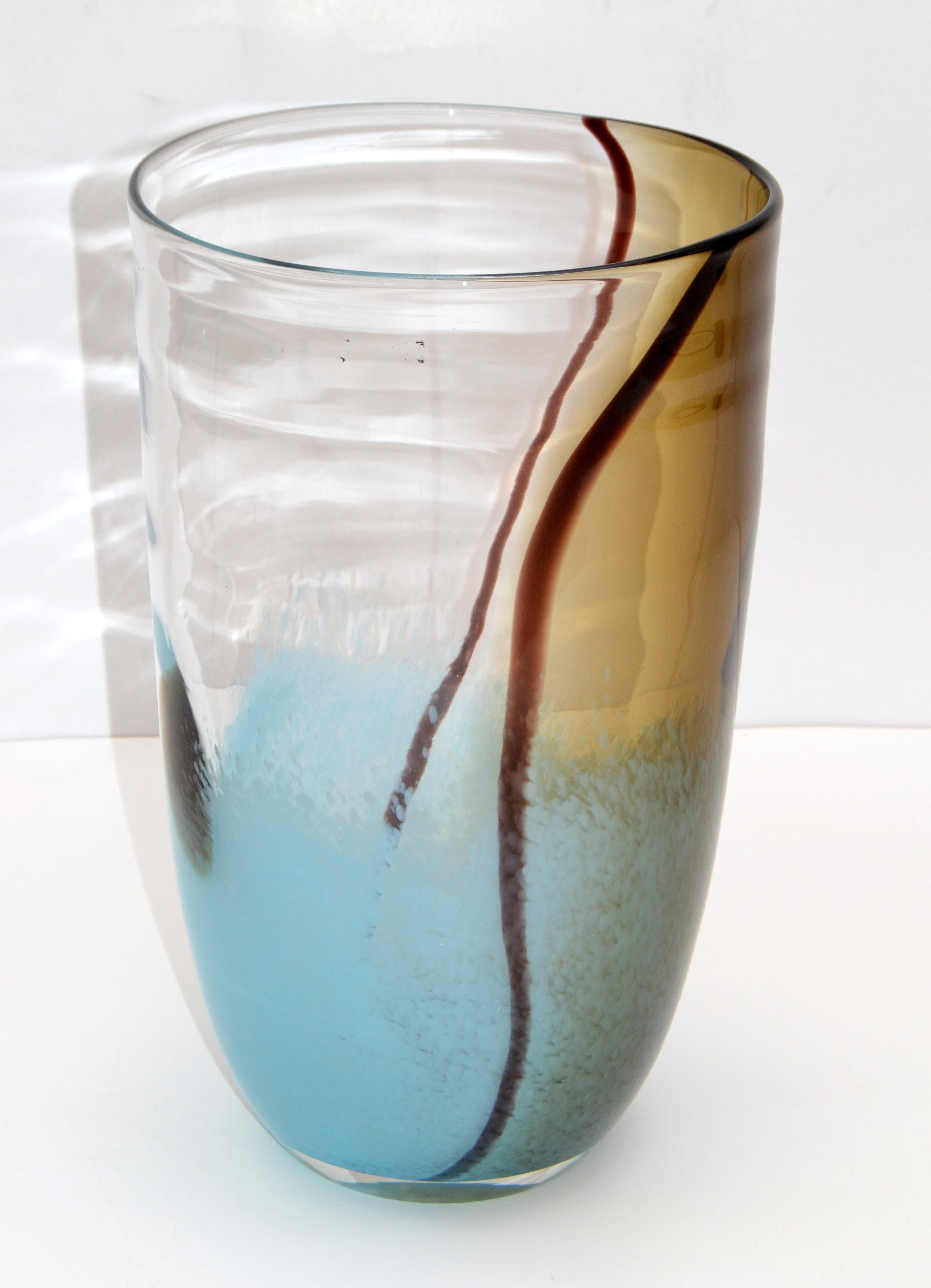 Mid-Century Modern Turquoise and Brown Blown Murano Art Glass Flower Vase, Italy 4