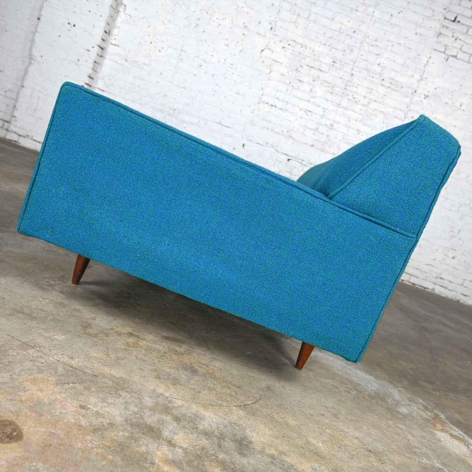 Mid-Century Modern Turquoise Lawson 4 Cushion Sofa Attr Milo Baughman James Inc. For Sale 2