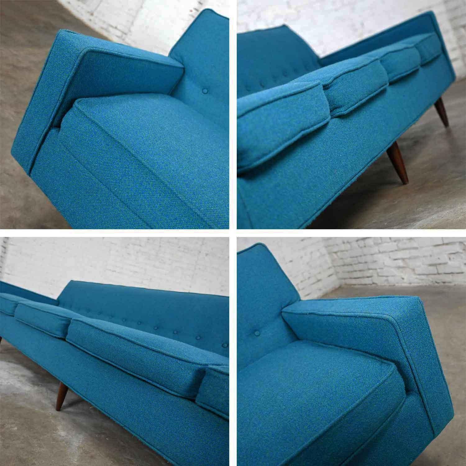 Mid-Century Modern Turquoise Lawson 4 Cushion Sofa Attr Milo Baughman James Inc. For Sale 4