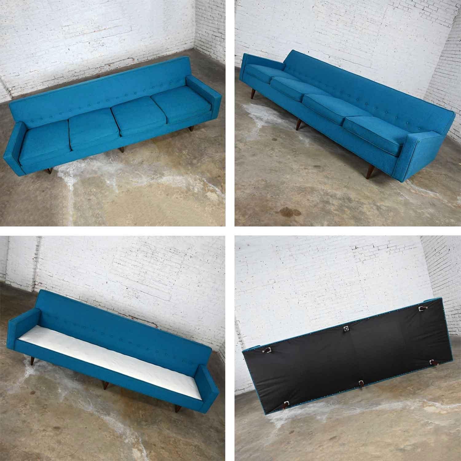 Mid-Century Modern Turquoise Lawson 4 Cushion Sofa Attr Milo Baughman James Inc. For Sale 5