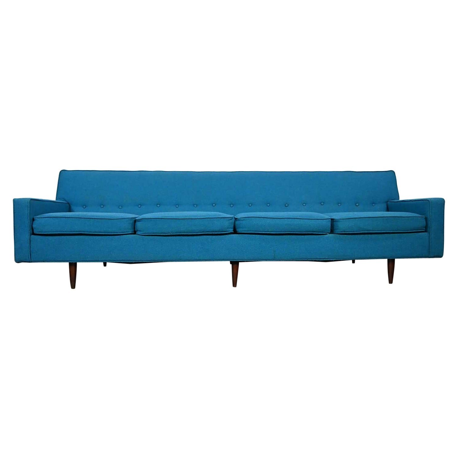 Mid-Century Modern Turquoise Lawson 4 Cushion Sofa Attr Milo Baughman James Inc.