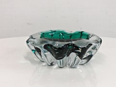Mid Century Modern Turquoise Murano glass ashtray, controlled bubble technique
