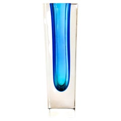 Mid-Century Modern Turquoise Murano Sommerso Glass Vase