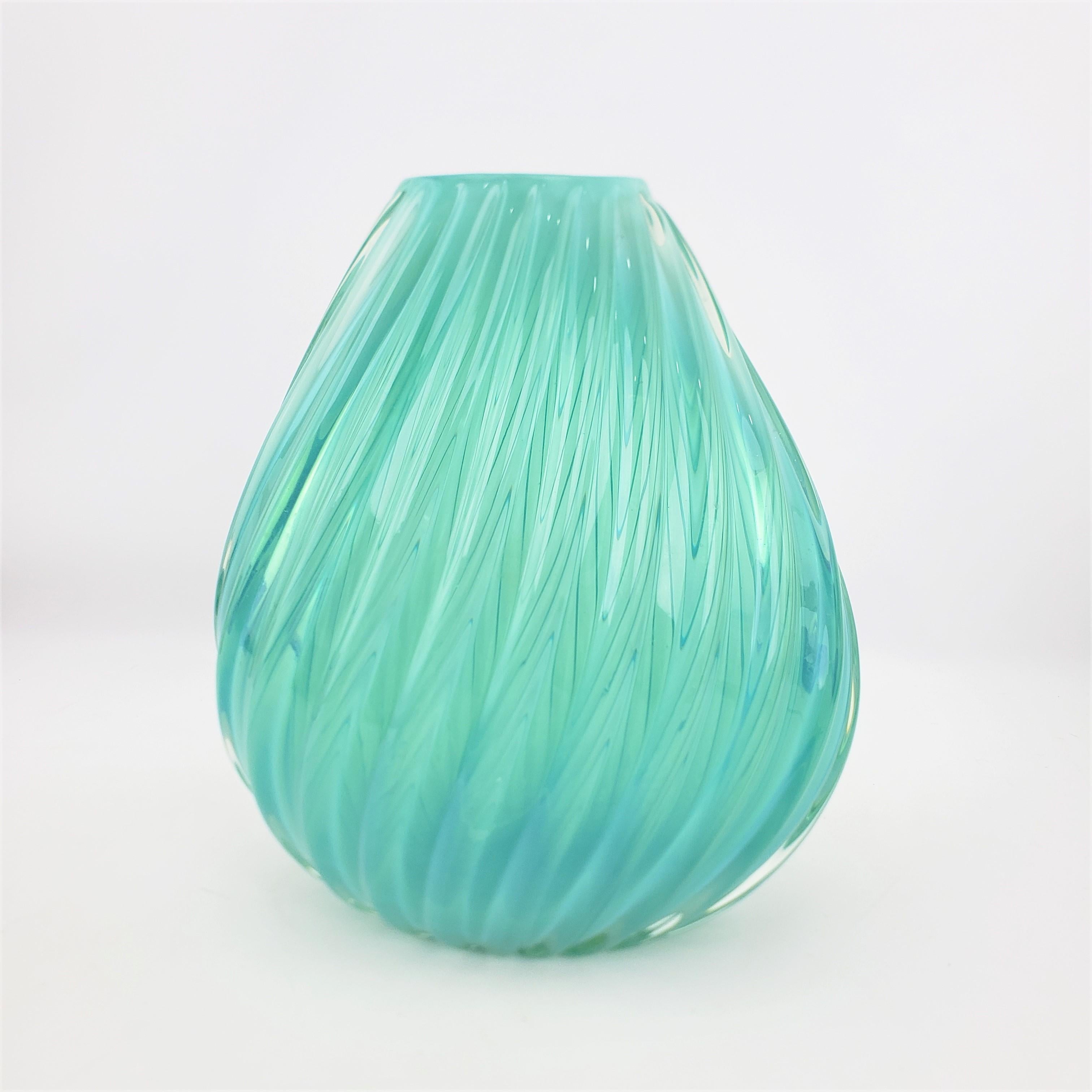 20th Century Mid-Century Modern Turquoise or Aquamarine Barovier Styled Ribbed Art Glass Vase For Sale