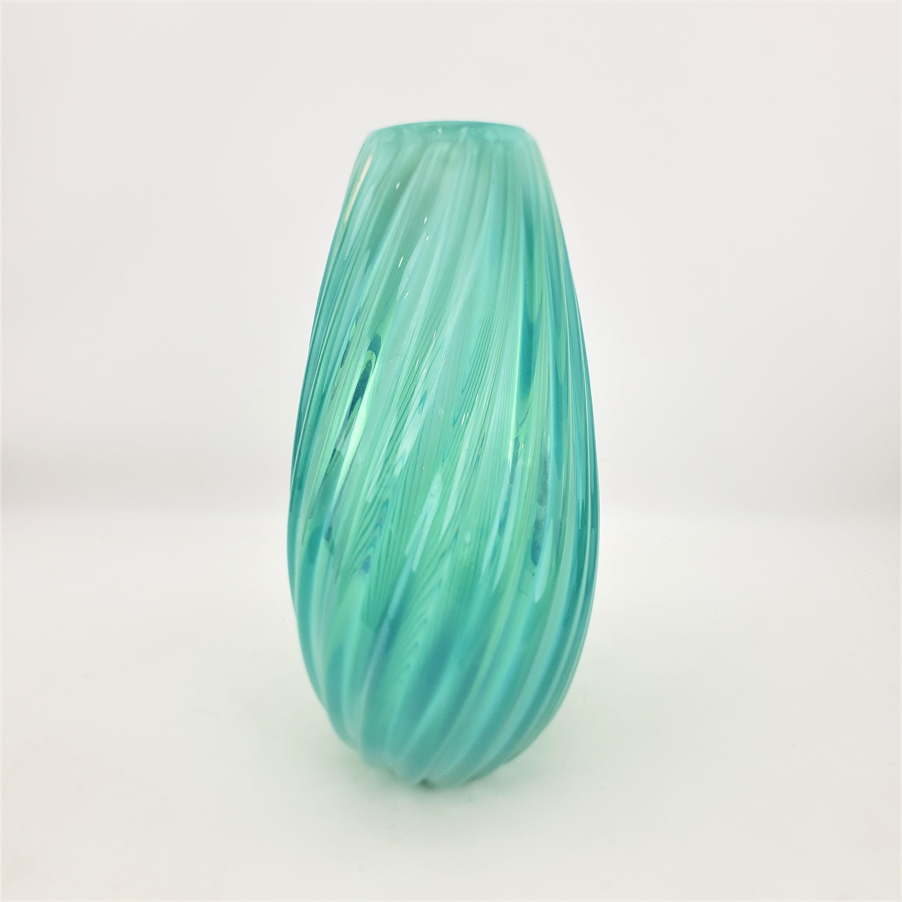 Mid-Century Modern Turquoise or Aquamarine Barovier Styled Ribbed Art Glass Vase For Sale 1