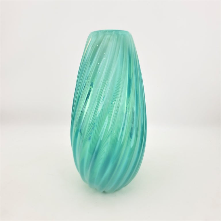 MidCentury Modern Turquoise or Aquamarine Barovier Styled Ribbed Art