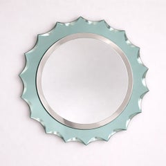 Mid-Century Modern Turquoise Sunburst Mirror in the Style of Fontana Arte, Italy