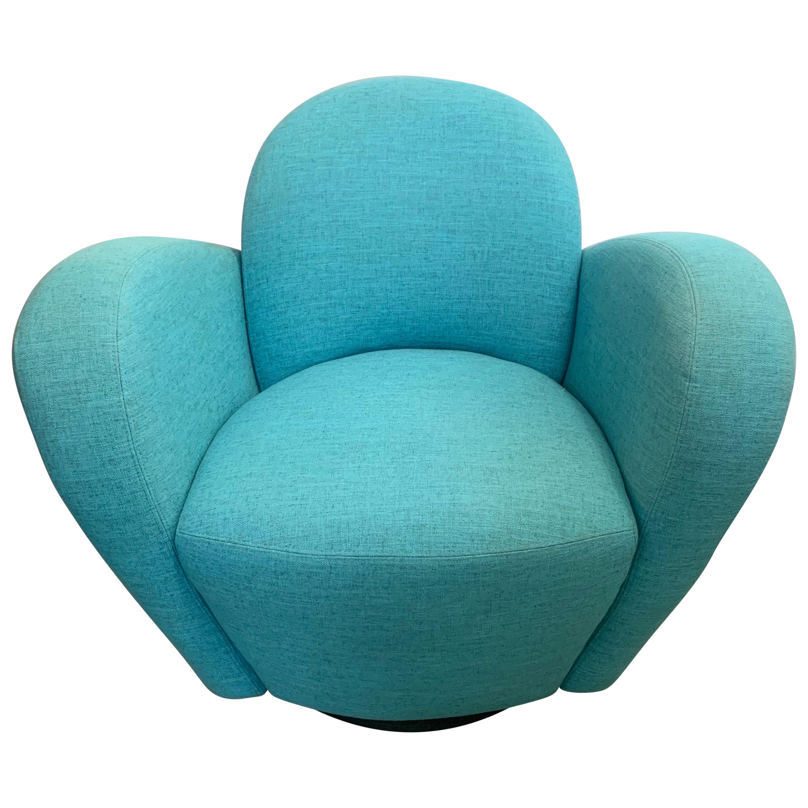 Mid-Century Modern Turquoise Upholstered Swivel Chair Weiman