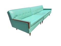 Divano componibile a 2 posti in stile Mid-Century Modern, turchese e noce