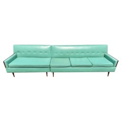 Divano componibile a 2 posti in stile Mid-Century Modern, turchese e noce