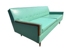 Divanetto in stile Mid-Century Modern, turchese e noce