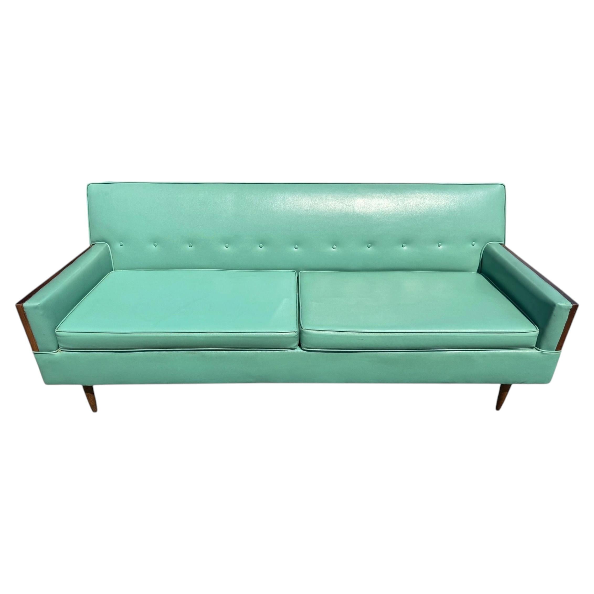Mid-Century Modern Turquoise & Walnut Love Seat