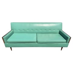 Divanetto in stile Mid-Century Modern, turchese e noce