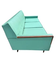 Mid-Century Modern Turquoise & Walnut Sofa