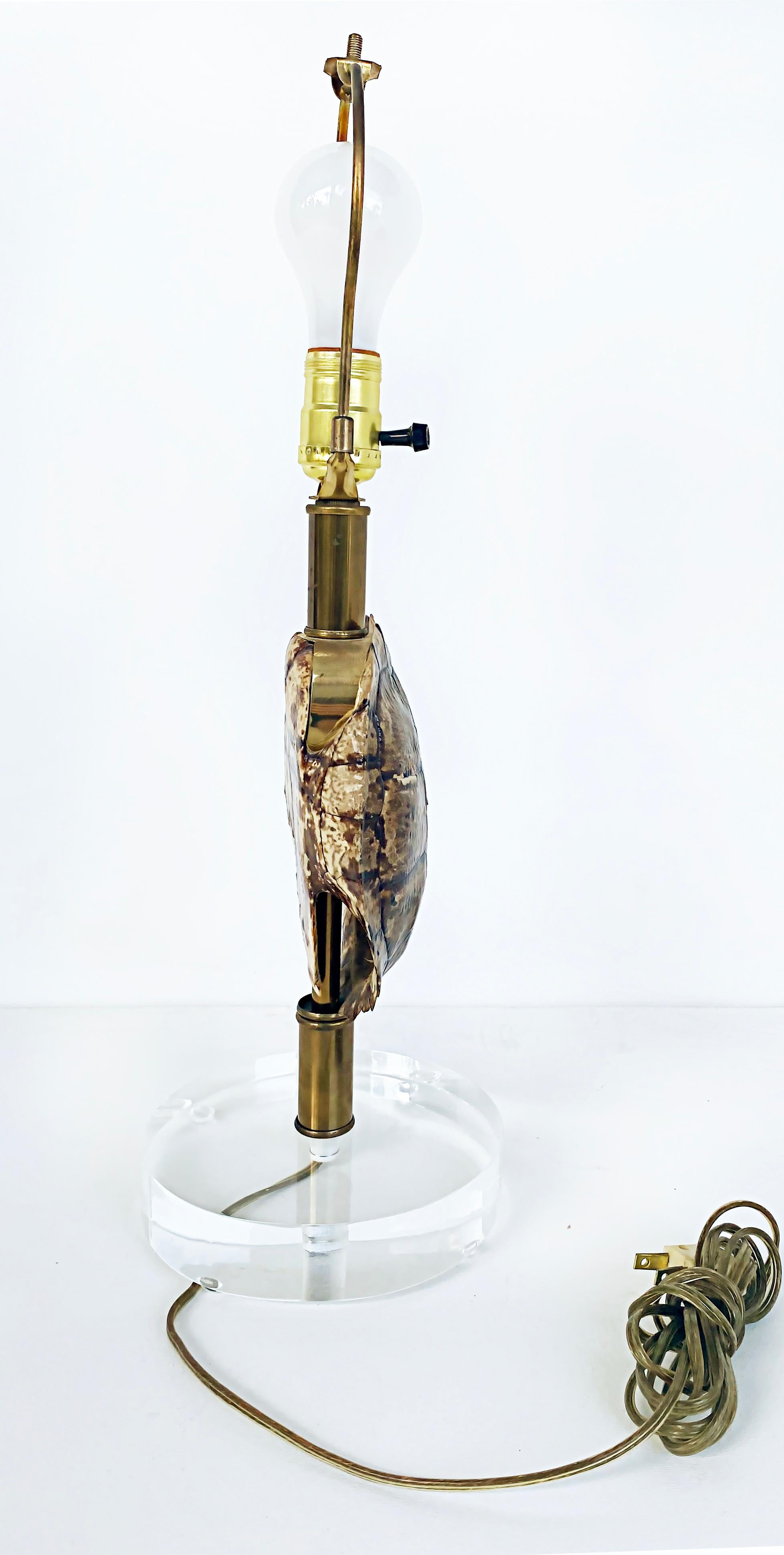 American Mid-Century Modern Turtle Shell Table Lamp with Lucite Base and Custom Shade