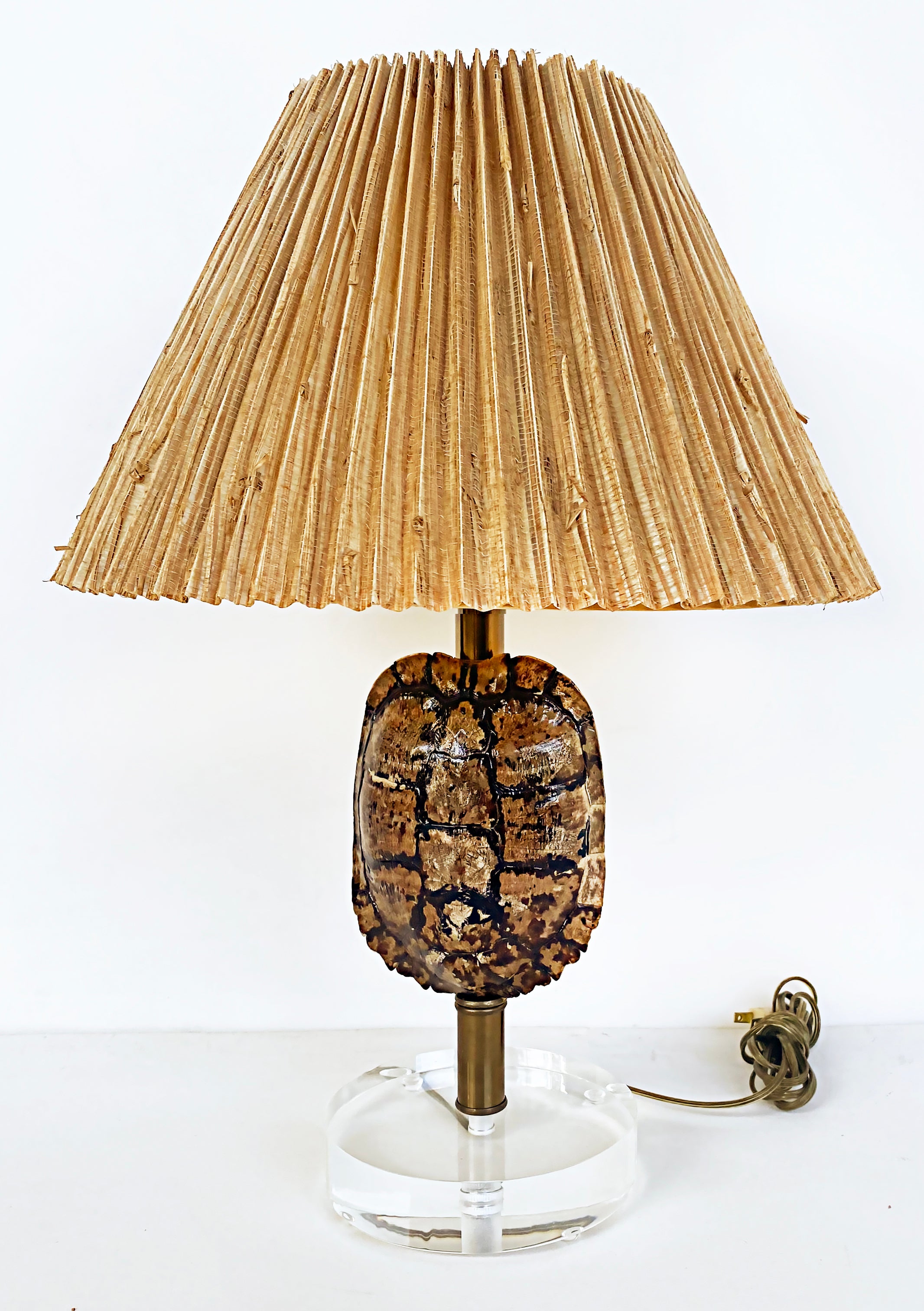 Mid-Century Modern Turtle Shell Table Lamp with Lucite Base and Custom Shade 1