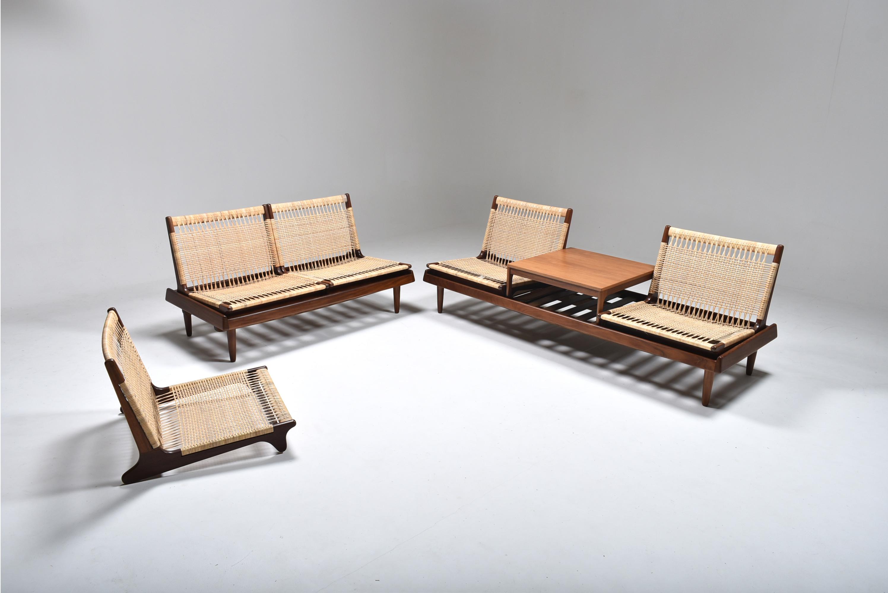 Danish Mid-Century Modern TV Modular Sofa 161, Teak and Cane, Hans Olsen, Denmark 1957