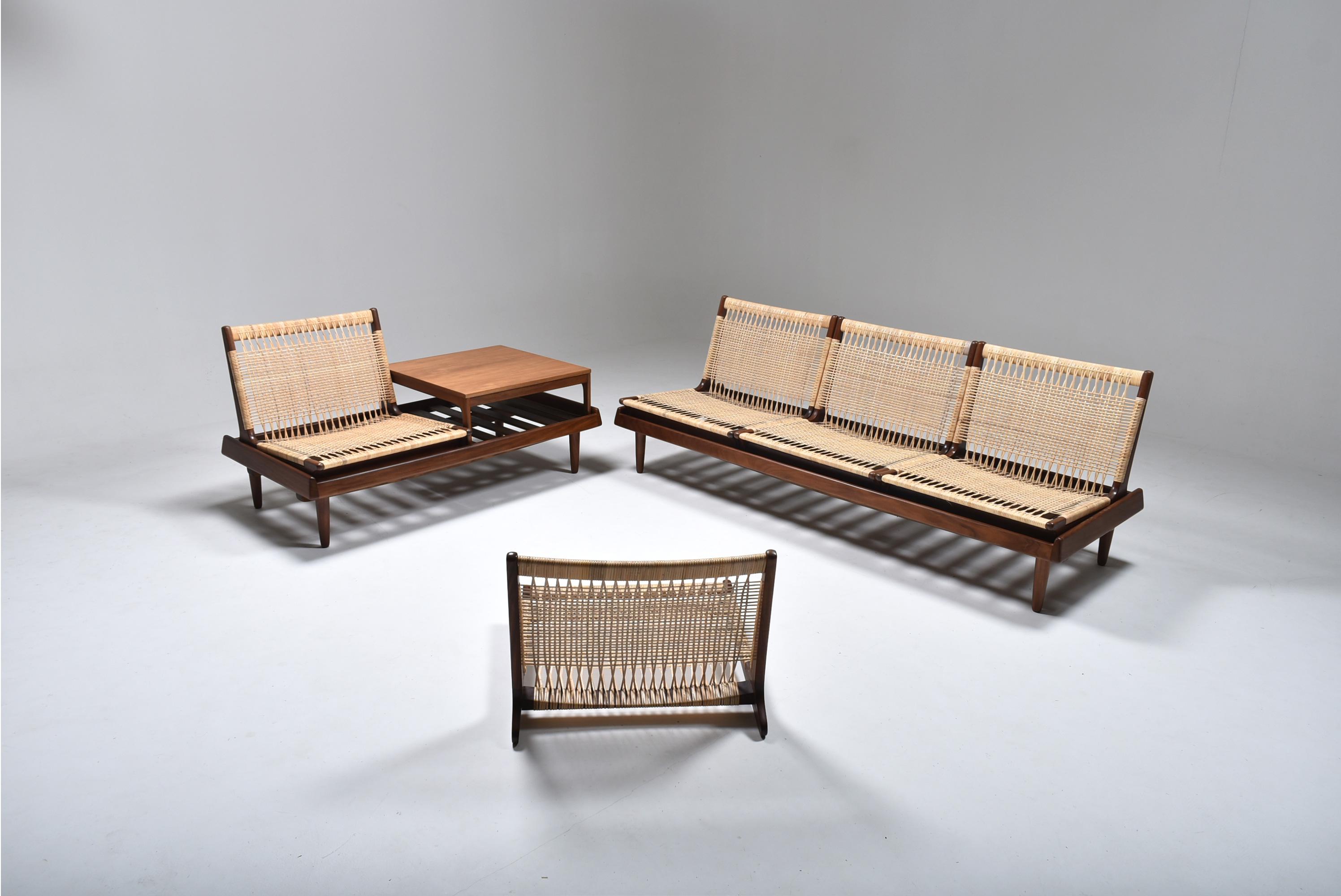 Hand-Woven Mid-Century Modern TV Modular Sofa 161, Teak and Cane, Hans Olsen, Denmark 1957