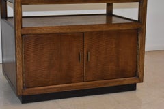 Mid-Century Modern TV Stand / Side Table Thick Glass Top Mixed Wood