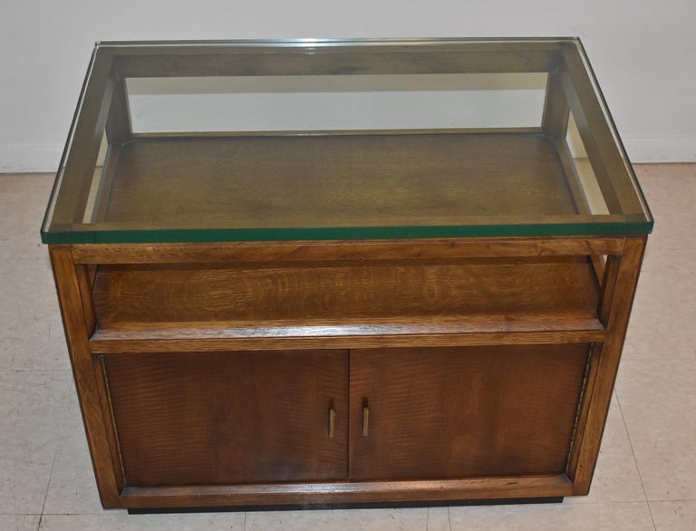 MidCentury Modern TV Stand / Side Table Thick Glass Top Mixed Wood For Sale at 1stDibs tv