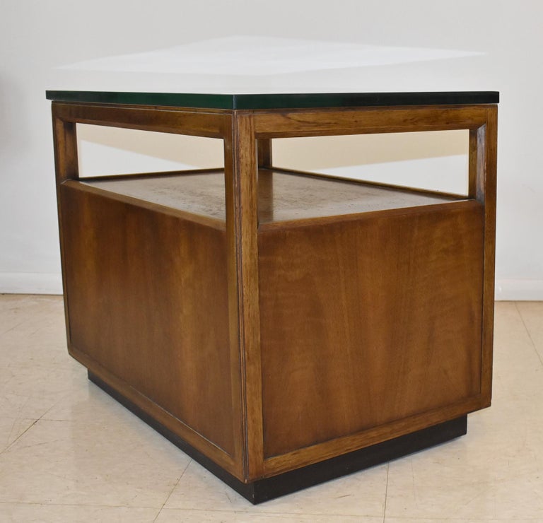 MidCentury Modern TV Stand / Side Table Thick Glass Top Mixed Wood For Sale at 1stDibs tv