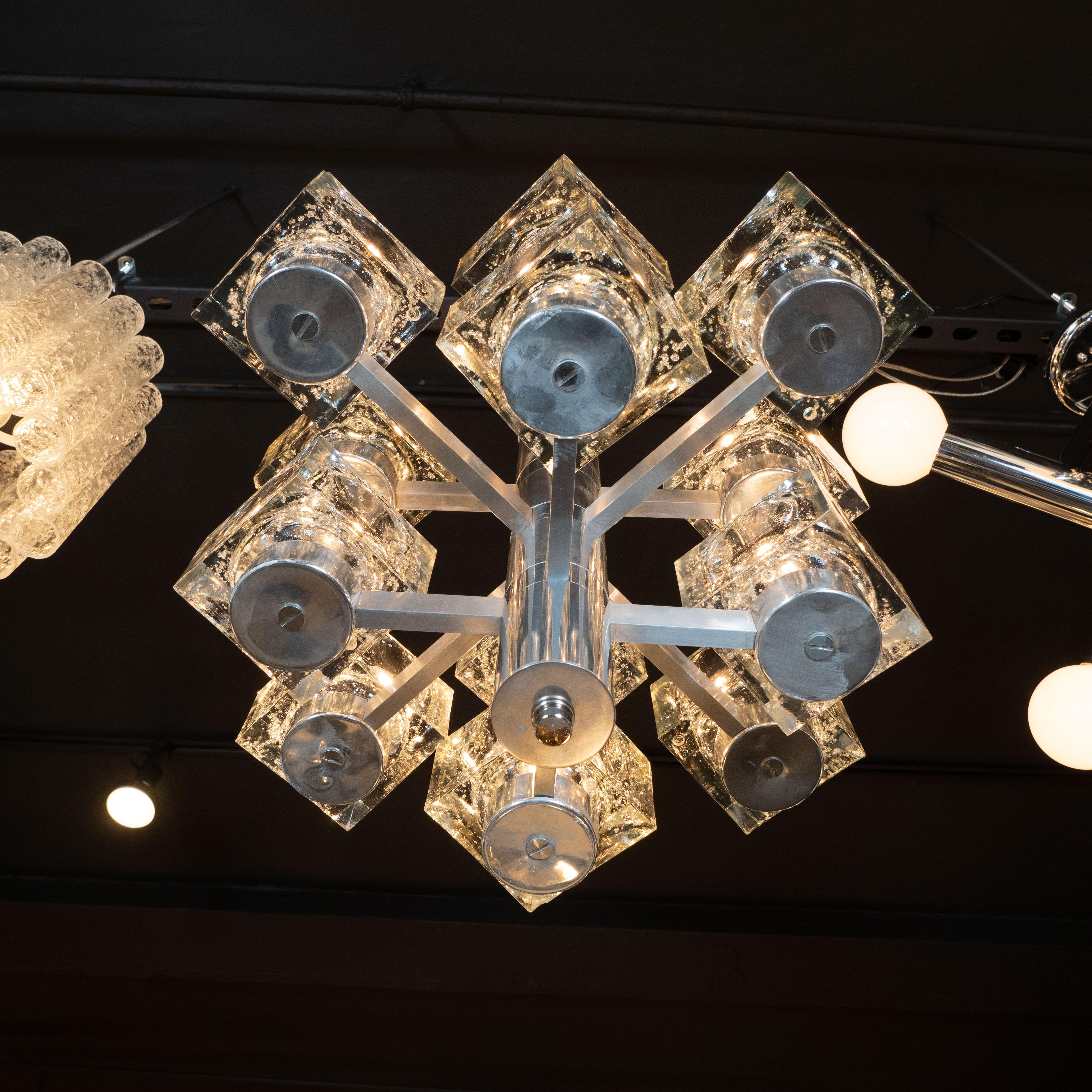 Mid-Century Modern Twelve Cube Glass Chandelier with Chrome Fittings by Sciolari In Excellent Condition In New York, NY