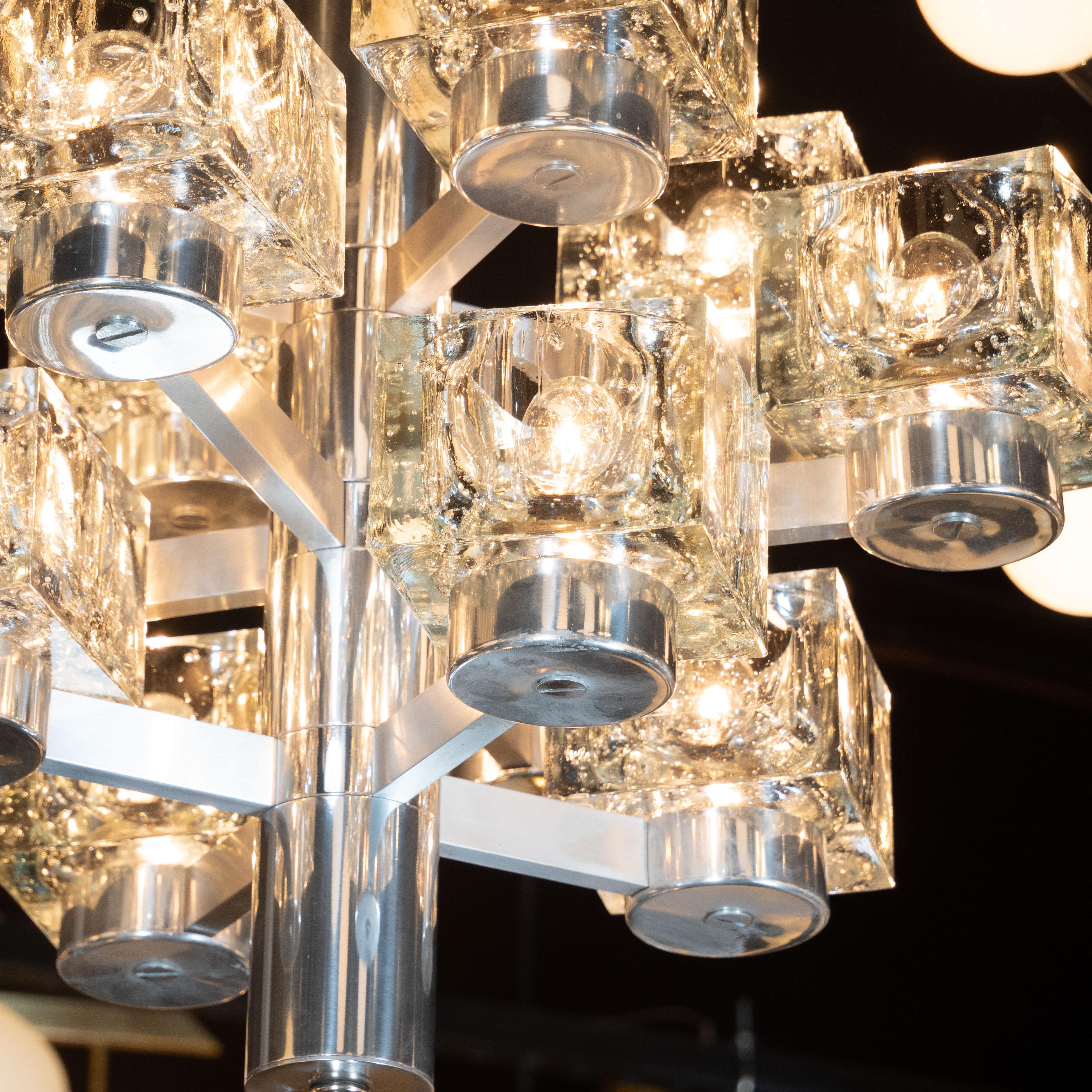 Late 20th Century Mid-Century Modern Twelve Cube Glass Chandelier with Chrome Fittings by Sciolari