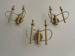 Mid-century Modern Twin-shade Set of 3 Sconces by Sciolari, 1960s, Italy