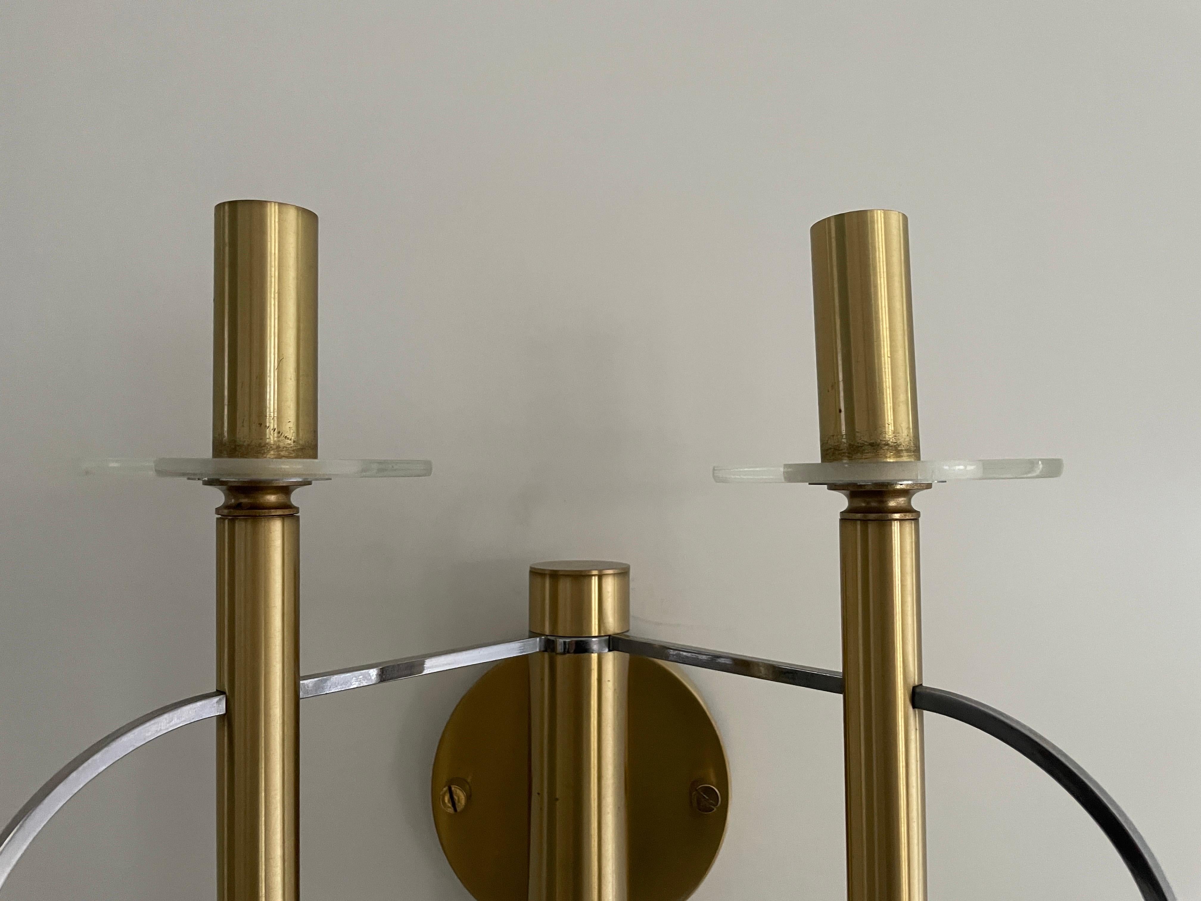 Mid-century Modern Twin-shade Set of 3 Sconces by Sciolari, 1960s, Italy For Sale 2