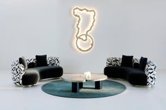 Mid-Century Modern Twins Curved Sofa, Messing, DEDAR Samt, Handmade Greenapple