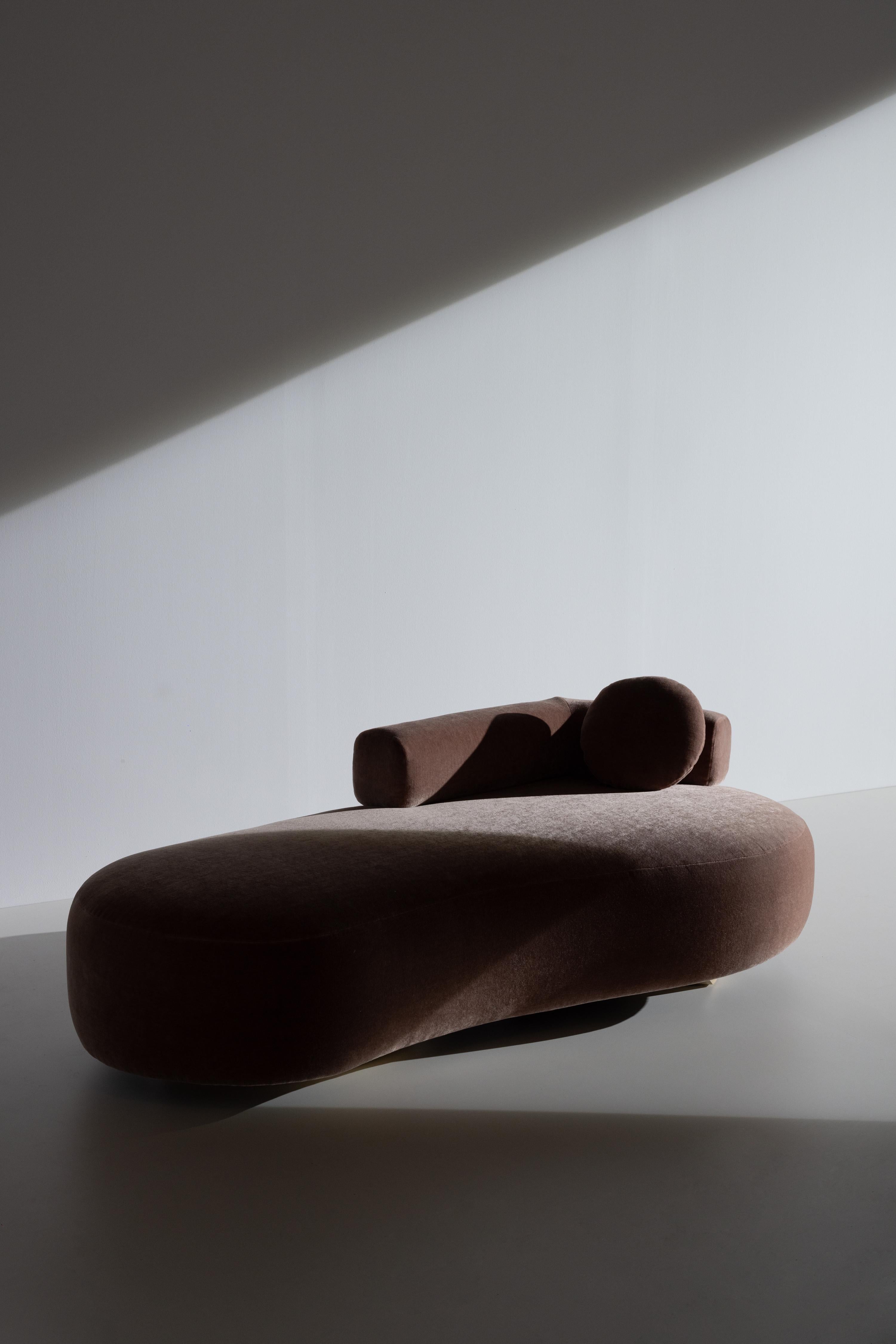 Contemporary Mid-Century Modern Twins Day Bed, Beige Fabric, Handmade by Greenapple For Sale