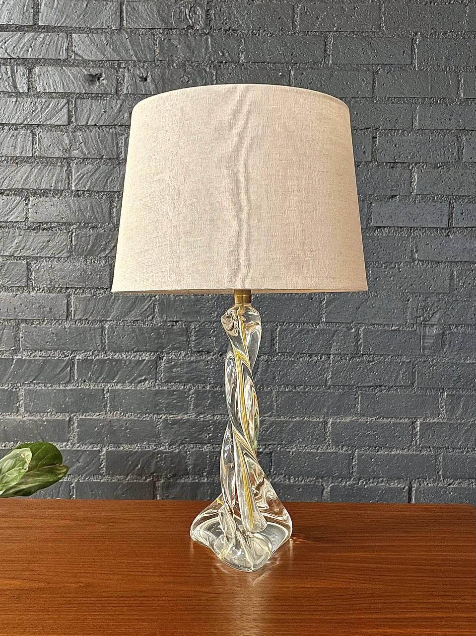 American Mid-Century Modern Twisted Crystal Glass Table Lamp For Sale