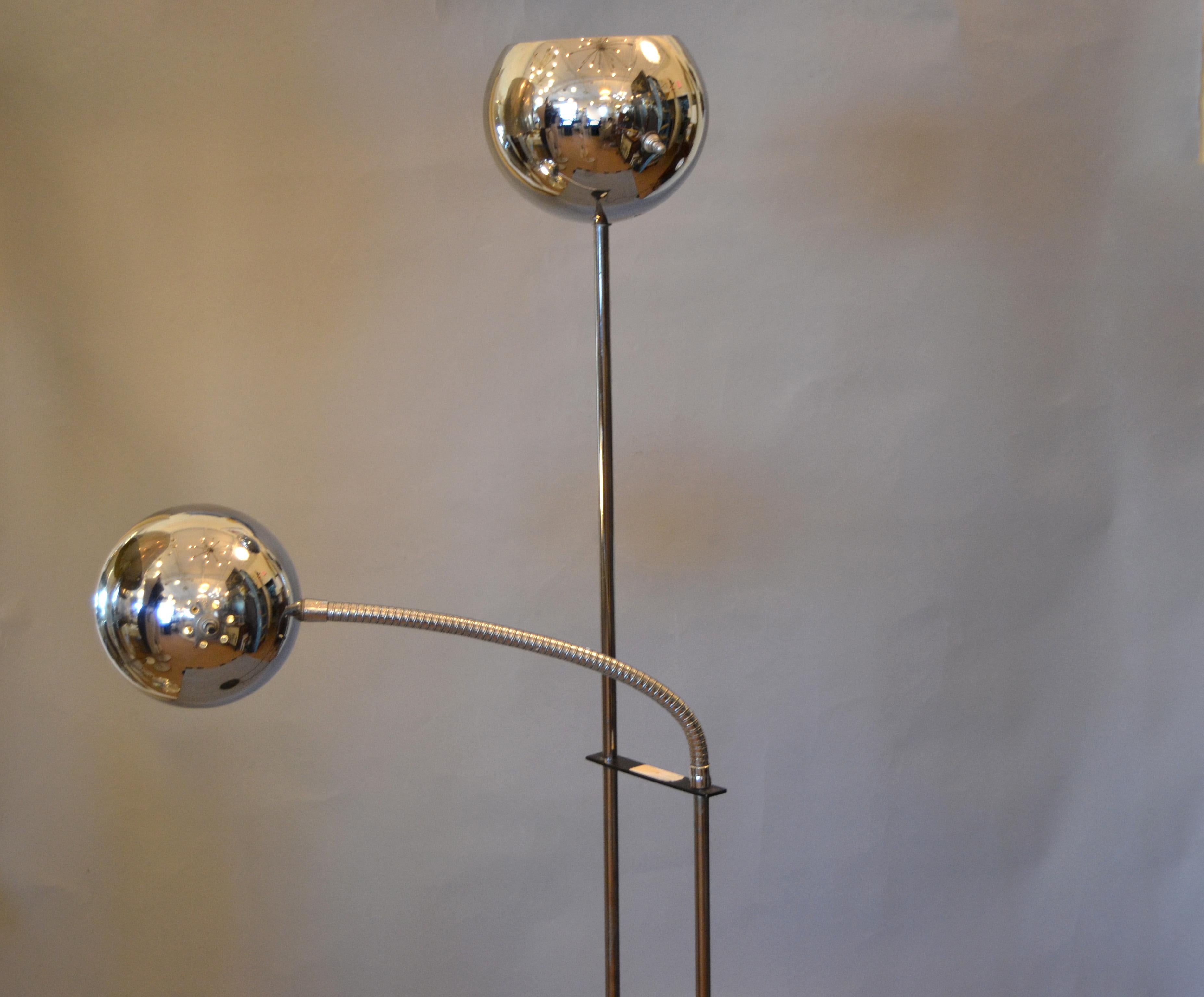20th Century Mid-Century Modern Two Chrome Ball Floor Lamp