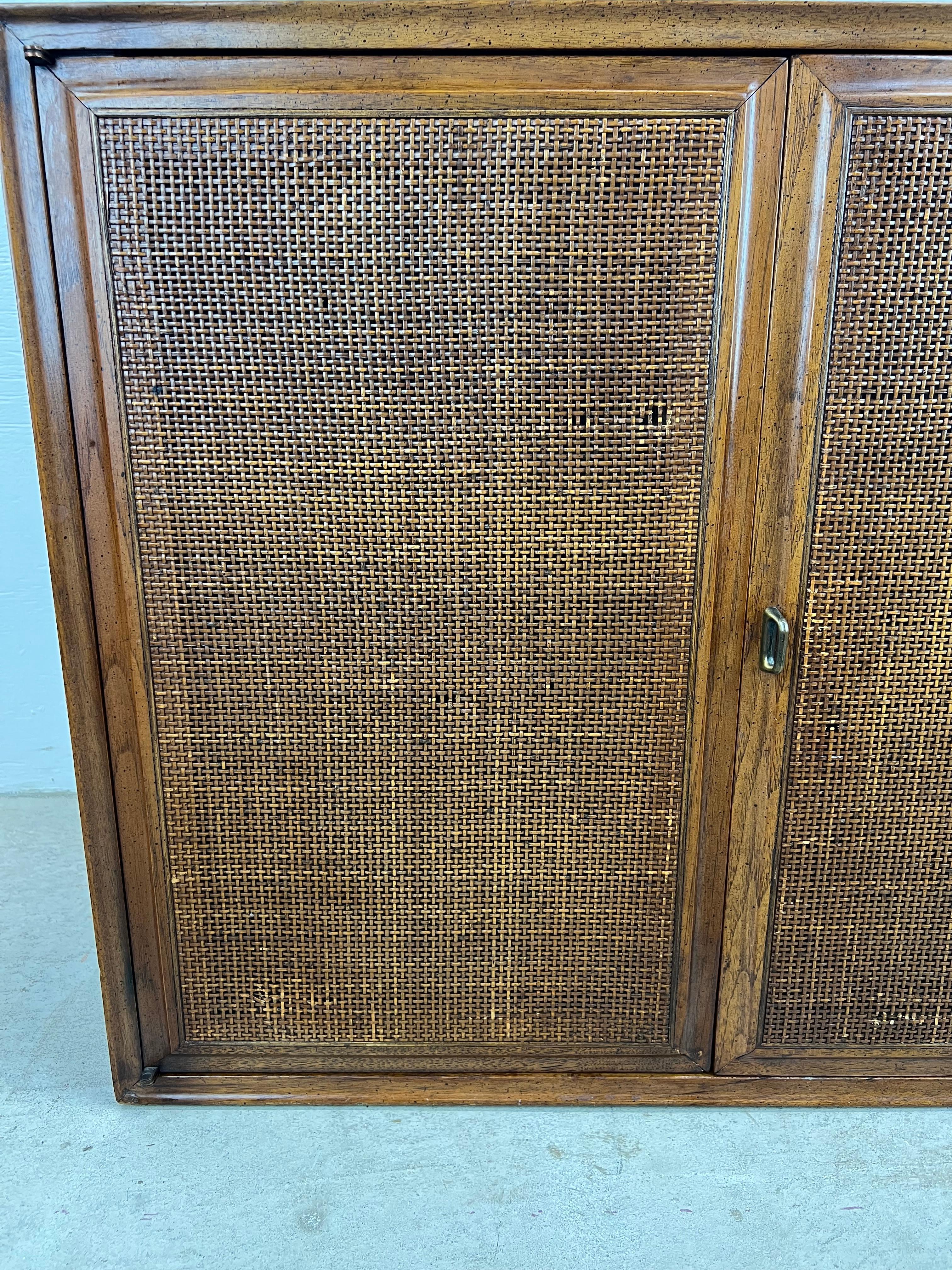 Mid Century Modern Two Door Cabinet with Adjustable Shelving & Cane Doors For Sale 5