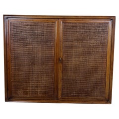 Retro Mid Century Modern Two Door Cabinet with Adjustable Shelving & Cane Doors