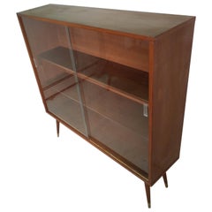 Mid-Century Modern Two-Door Walnut Bookcase